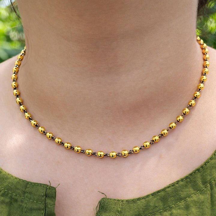 Victorian Ball Chain Necklace, Edwardian Gold Link Necklace, Blackened Gold Bead Chain, Georgian Style Antique Necklace, Gift for Her