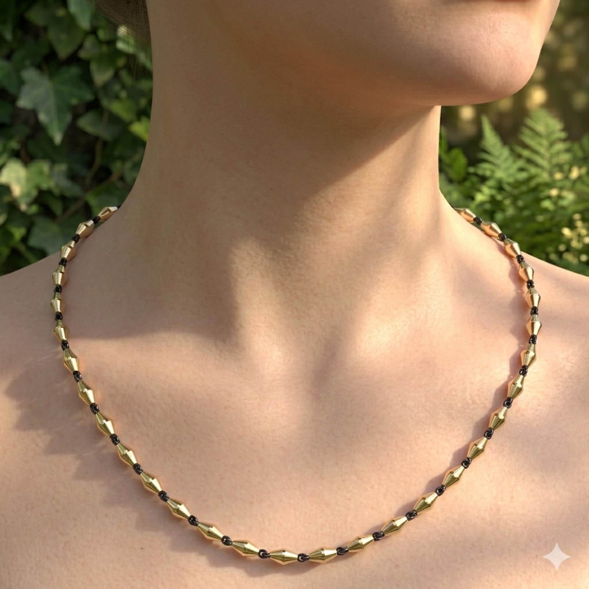 Blackened Gold Sterling Silver Ball Chain Necklace, Georgian Victorian Style Antique Beaded Chain, Unisex Statement Necklace, Gift for Her