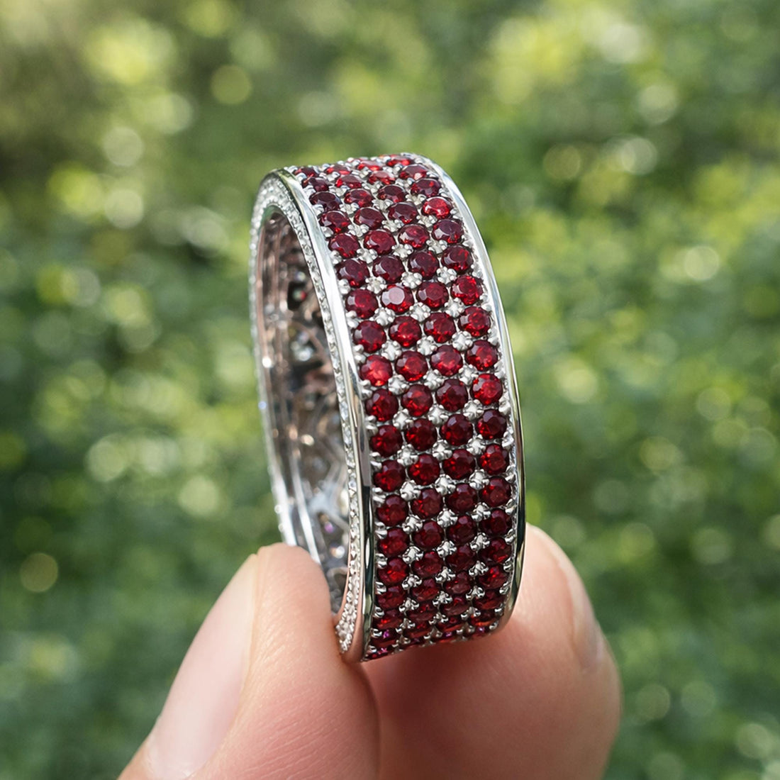 Iced Out Mens Moissanite Eternity Ring, Wide VVS D Color Full Pave Wedding Band, Gift for Husband, Groom Anniversary Ring