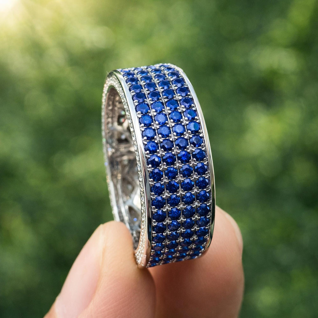 Iced Out Mens Moissanite Eternity Ring, Wide VVS D Color Full Pave Wedding Band, Gift for Husband, Groom Anniversary Ring