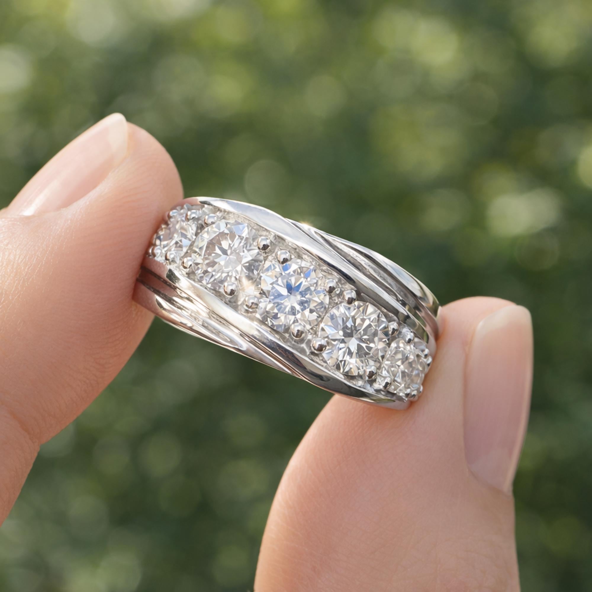 Mens Moissanite Eternity Band, Round Cut VVS1 D Color, 14K Gold Wedding Ring, Anniversary Gift for Him, Art Deco Cluster Band, Made to Order