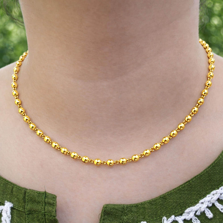 4mm Round Ball Chain Necklace, 925 Sterling Silver, Gold Plated Vermeil, Unisex Beaded Chain, Adjustable 15-24 Inch, Gift for Her or Him