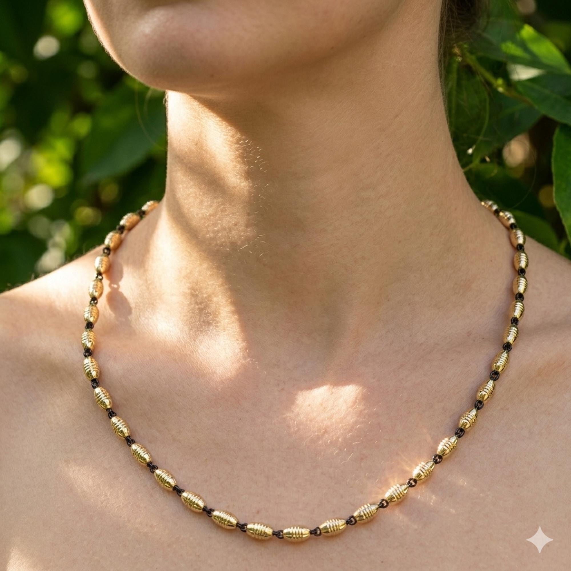 Georgian Ball Chain Necklace, Sterling Silver Antique Bead Design, Blackened Gold Vintage, Unisex Gift