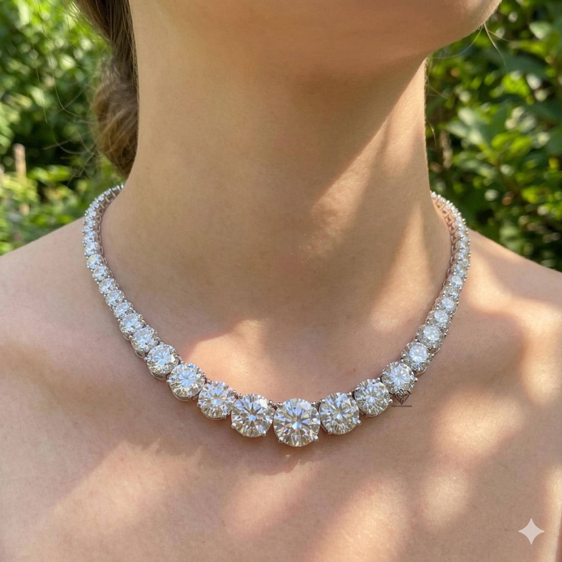 40ctw Certified Moissanite Tennis Necklace: 925 Sterling Silver Chain