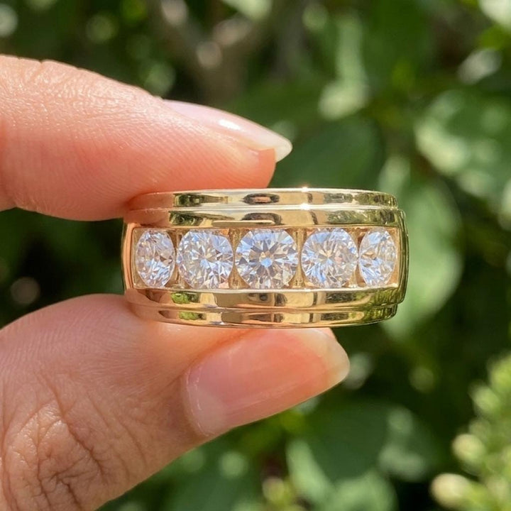 4.00CTW Round Cut Moissanite Eternity Band Men's Wedding Ring in 14k Yellow Gold Plated