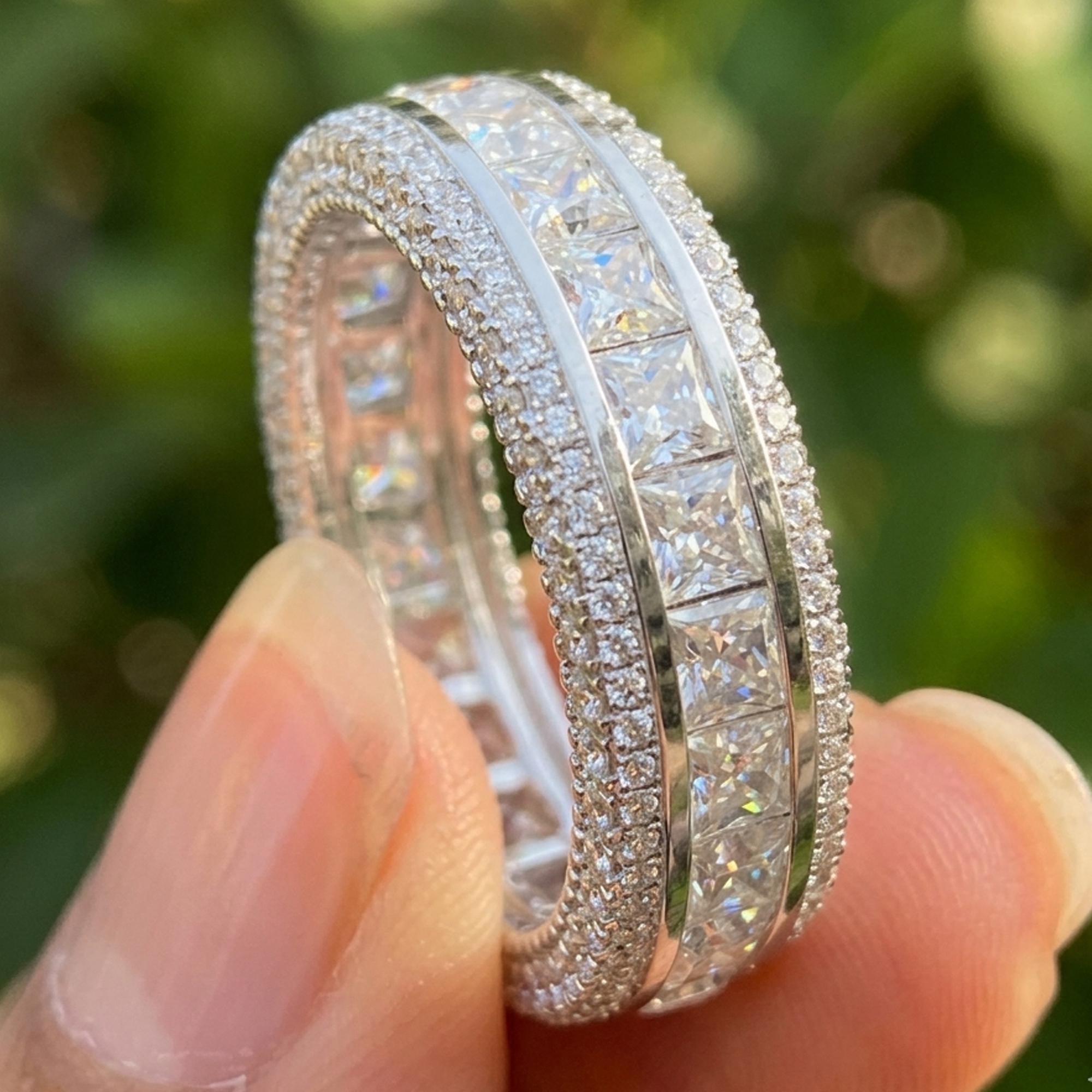 Princess Cut Moissanite Full Eternity Wedding Band 925 Silver VVS1 Stackable Bridal Ring Anniversary Gift for Women