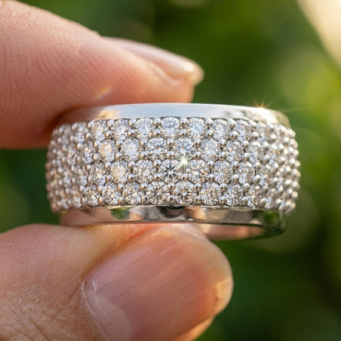 Mens Moissanite Wedding Band, Sterling Silver Pave Ring, Round Cut Anniversary Band, 925 Silver Ring for Husband, VVS1 Engagement Gift