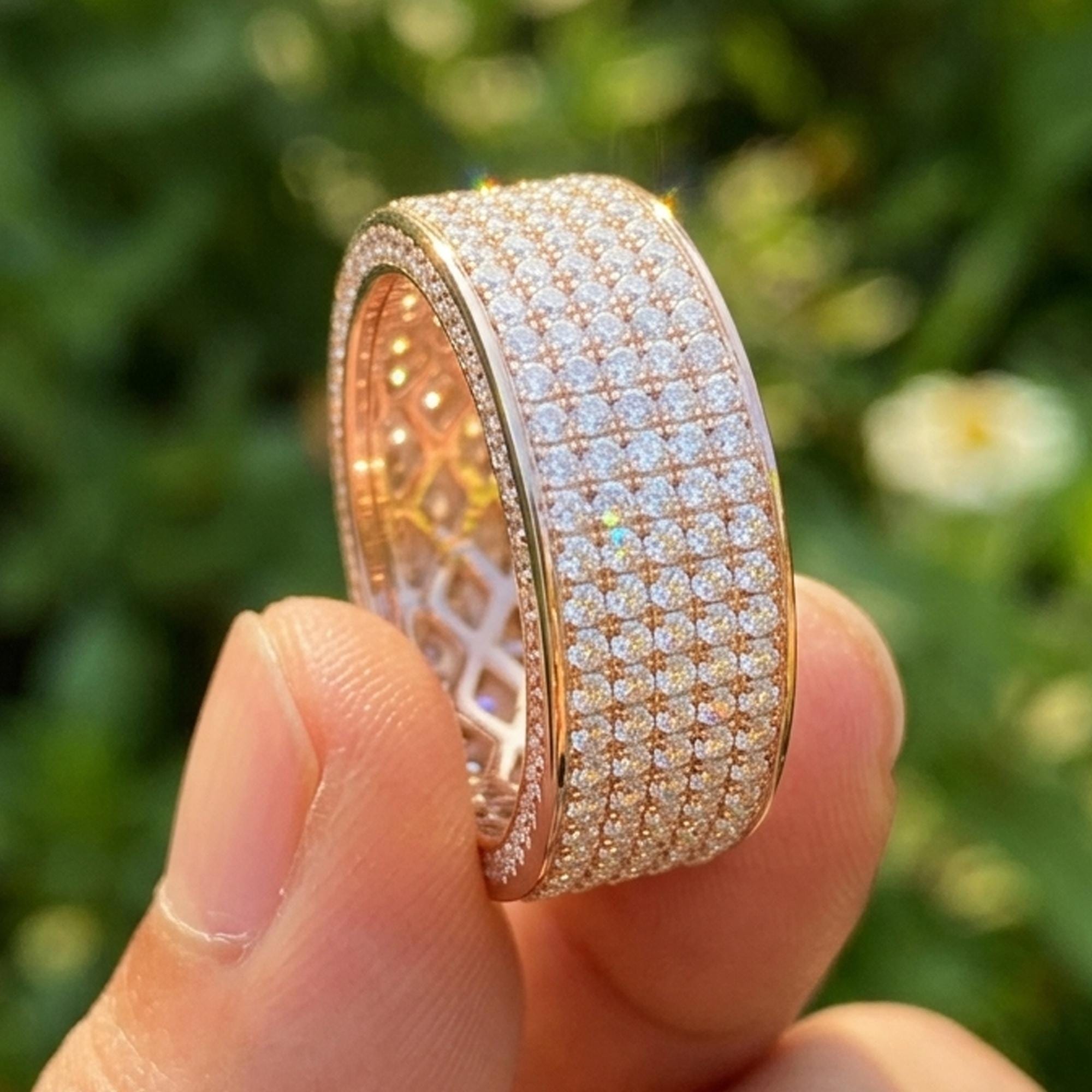 Moissanite Mens Wedding Band 14K Rose Gold Eternity Ring Band for Men Anniversary Ring Husband Gift