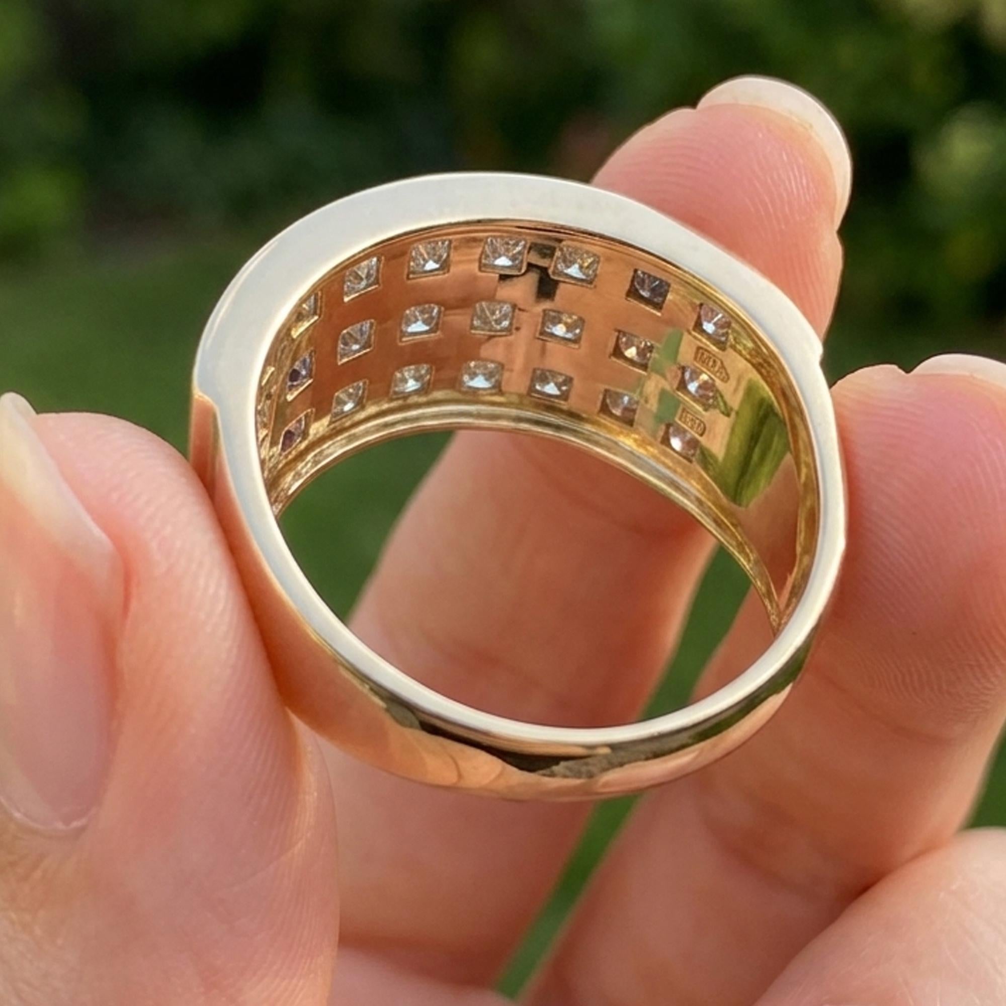 3 Row Moissanite Wide Band Ring Yellow Gold Mens Moissanite Wedding Band Statement Ring Luxury Gift