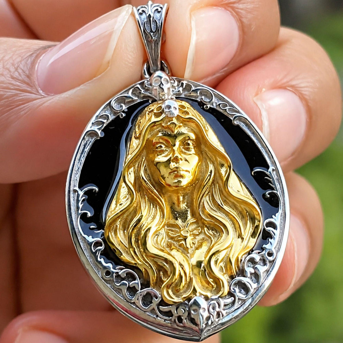 925 Sterling Silver Santa Muerte Pendant | Catrina Grim Reaper Necklace | Day of Dead Gothic Jewelry | La Muerte Protection Charm Gift