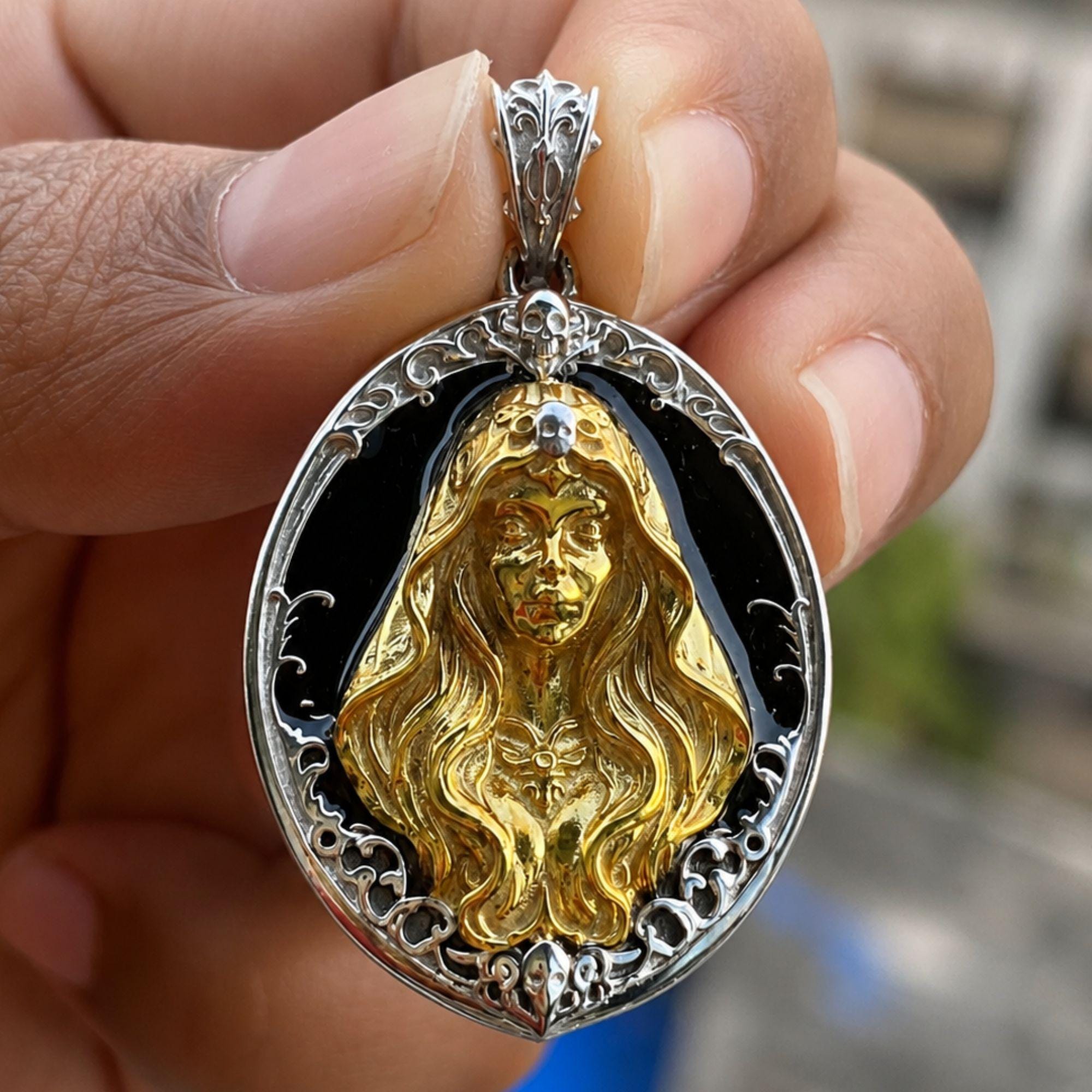 925 Sterling Silver Santa Muerte Pendant | Catrina Grim Reaper Necklace | Day of Dead Gothic Jewelry | La Muerte Protection Charm Gift