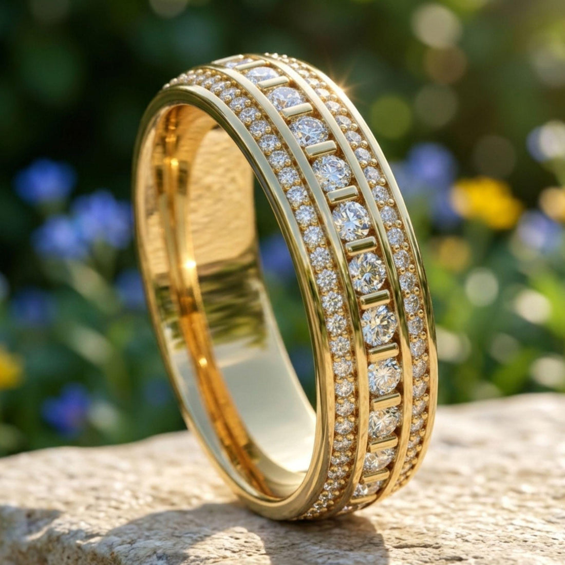 Blue Sapphire Moissanite Eternity Wedding Band | 14K Gold Stacking Anniversary Ring | Baguette Full Eternity Ring Gift for Her