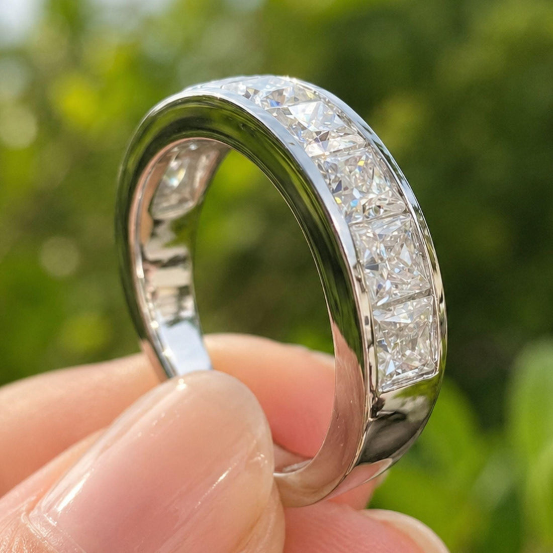 Princess Cut Lab Grown Diamond Wedding Band, 1.50 Carat Eternity Ring, Women's Anniversary Band, White Gold Bridal Ring, Stackable Band