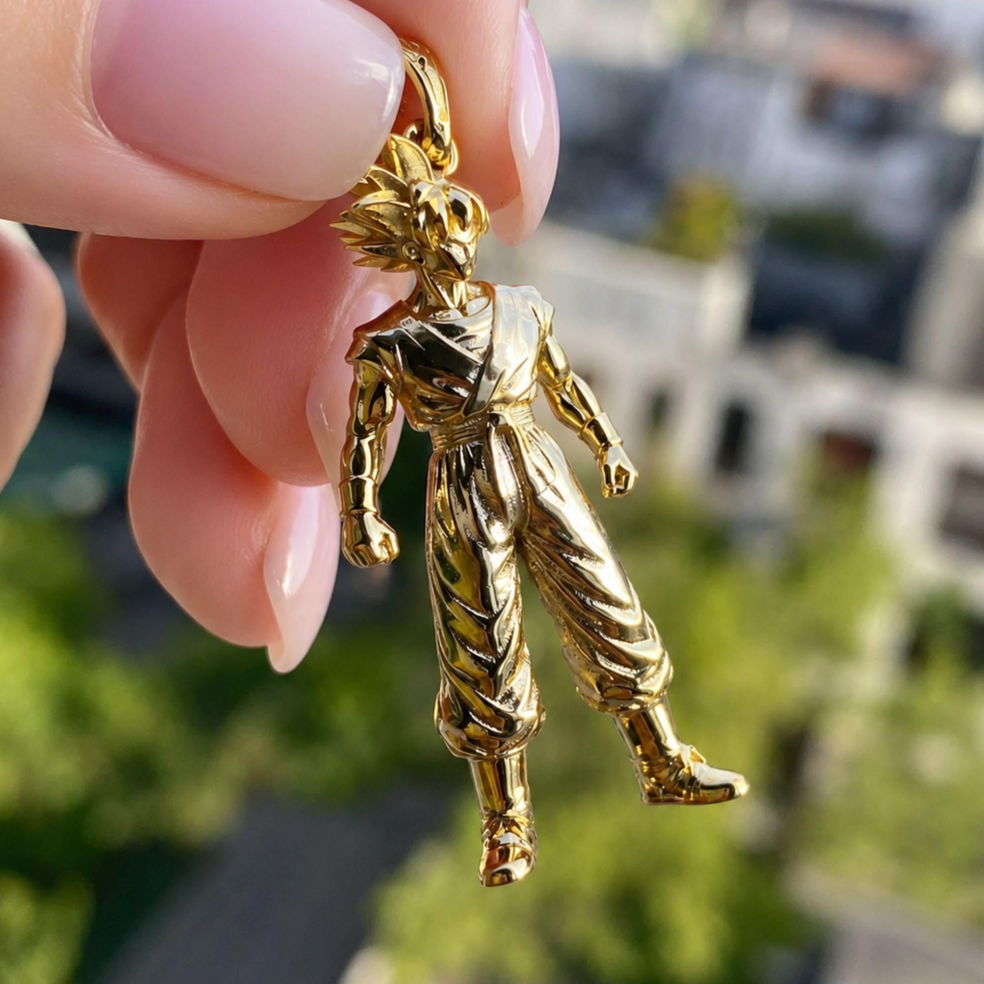 3D Super Saiyan Warrior Pendant | Gold Plated Anime Charm Necklace | Dragon Ball Inspired | Anime Gift for Him | Men's Jewelry