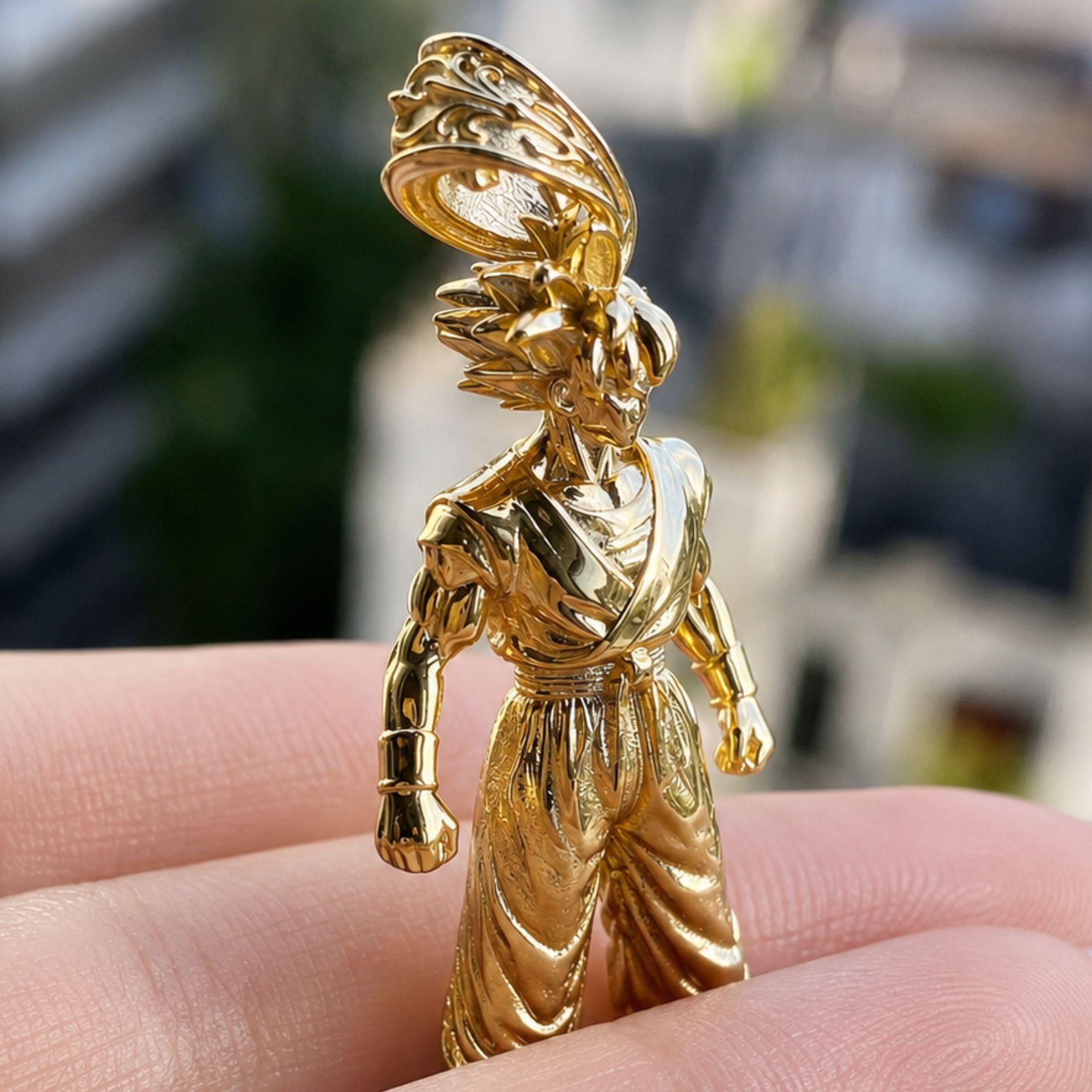 3D Super Saiyan Warrior Pendant | Gold Plated Anime Charm Necklace | Dragon Ball Inspired | Anime Gift for Him | Men's Jewelry