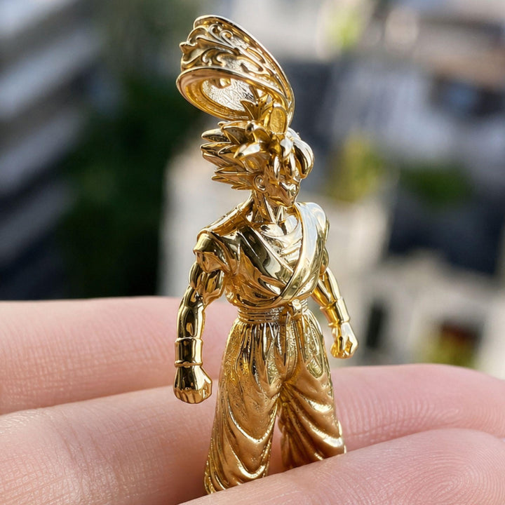3D Super Saiyan Warrior Pendant | Gold Plated Anime Charm Necklace | Dragon Ball Inspired | Anime Gift for Him | Men's Jewelry