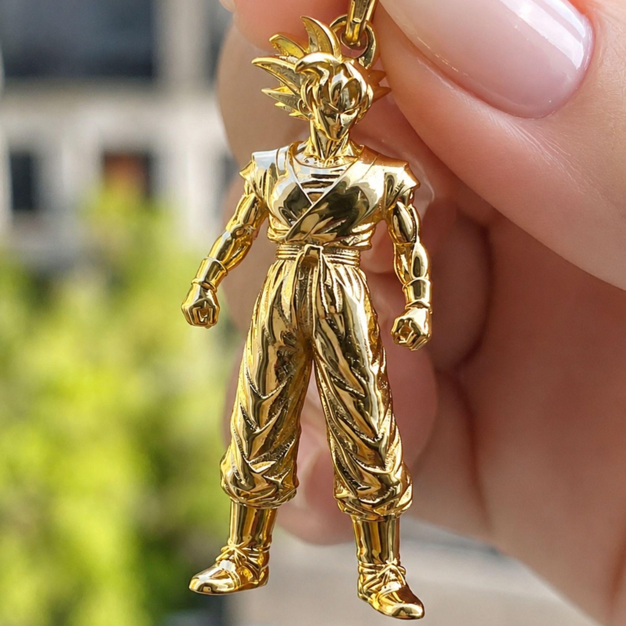 3D Super Saiyan Warrior Pendant | Gold Plated Anime Charm Necklace | Dragon Ball Inspired | Anime Gift for Him | Men's Jewelry