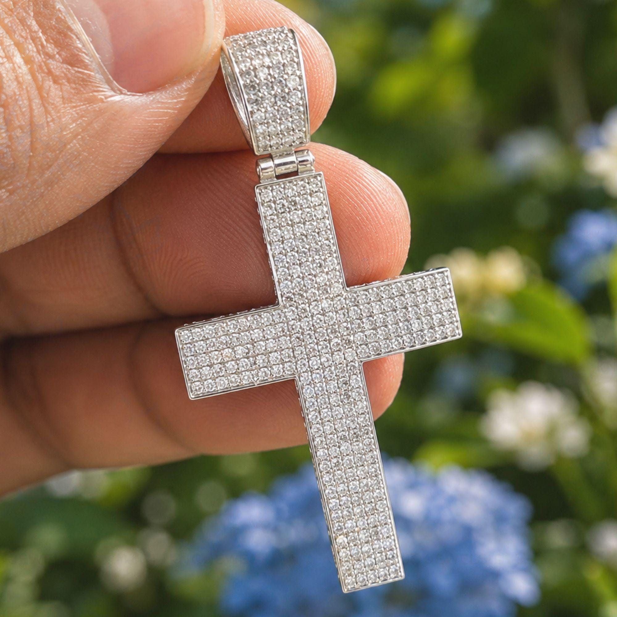 Lab Grown Diamond Cross Pendant: Sterling Silver Hip Hop Jewelry