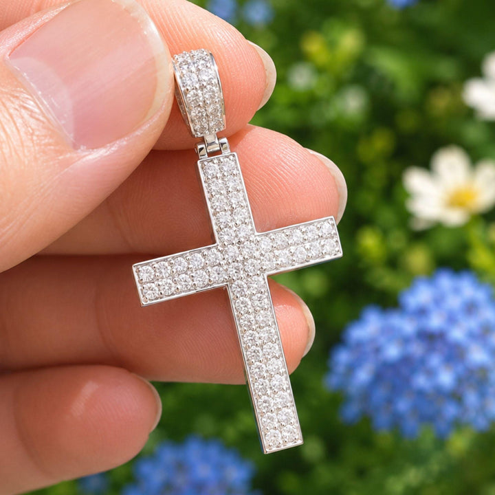 Lab Grown Diamond Cross Pendant: Sterling Silver CVD Necklace