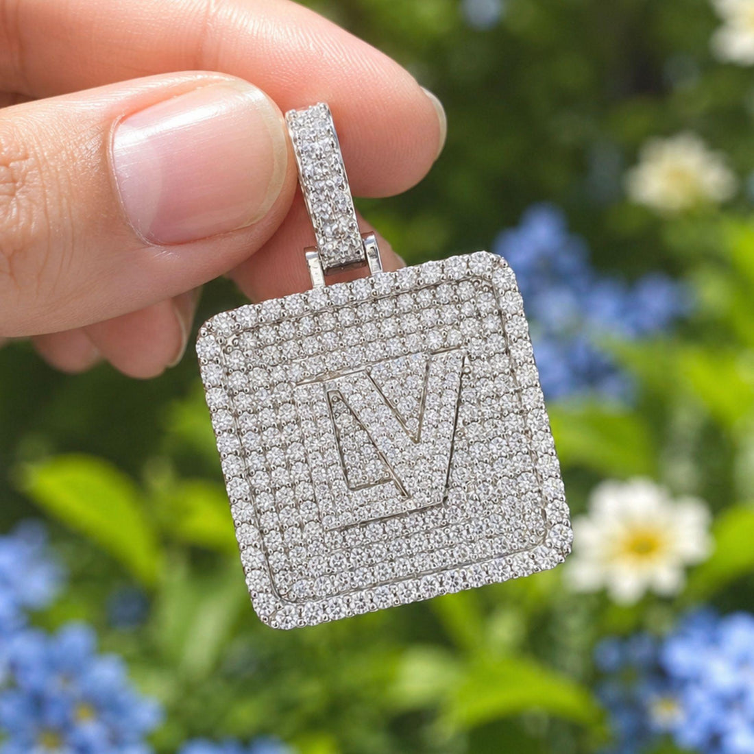 Lab Grown Diamond Initial Pendant: Iced Out Sterling Silver Hip Hop Jewelry