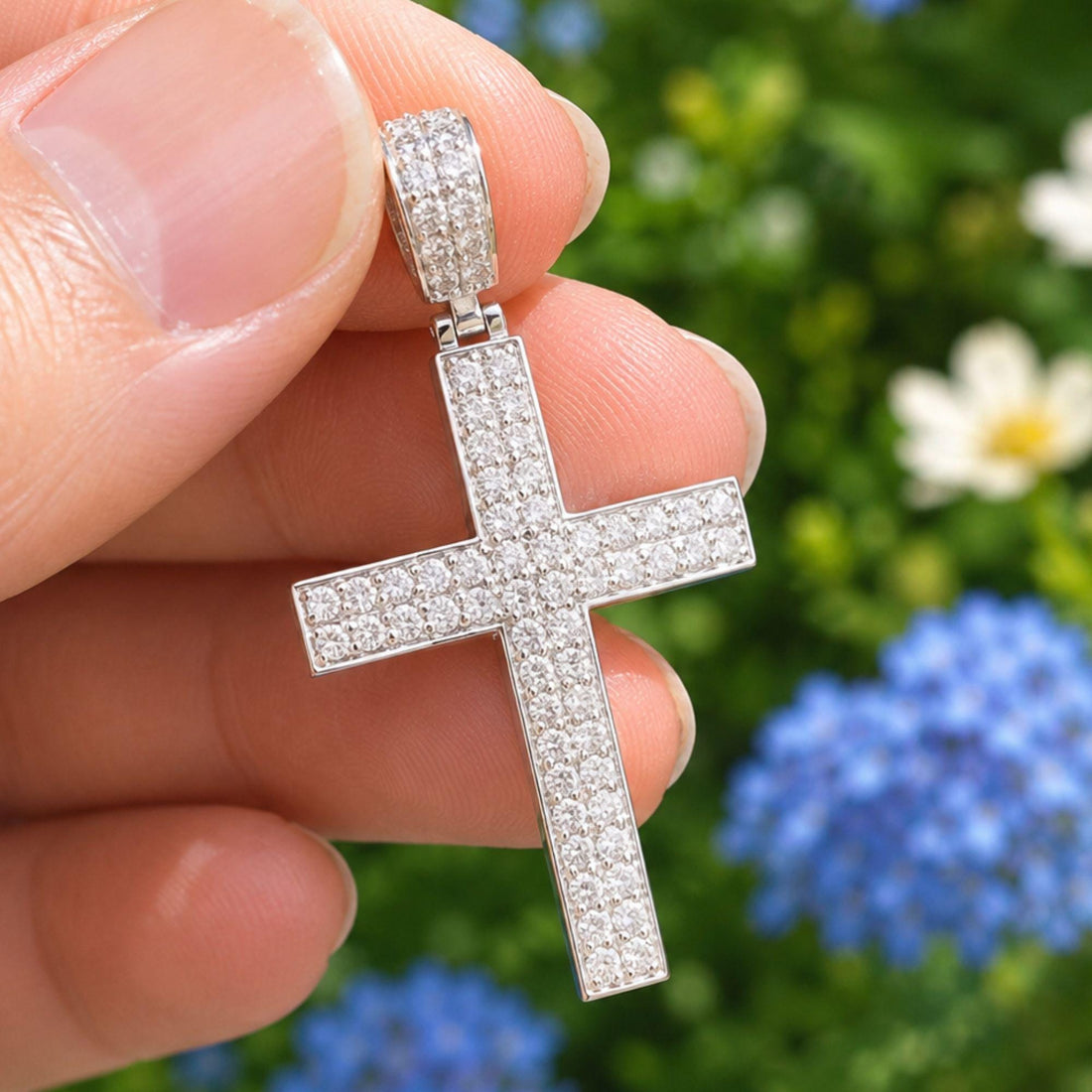 Moissanite Cross Pendant: Sterling Silver Gothic Necklace