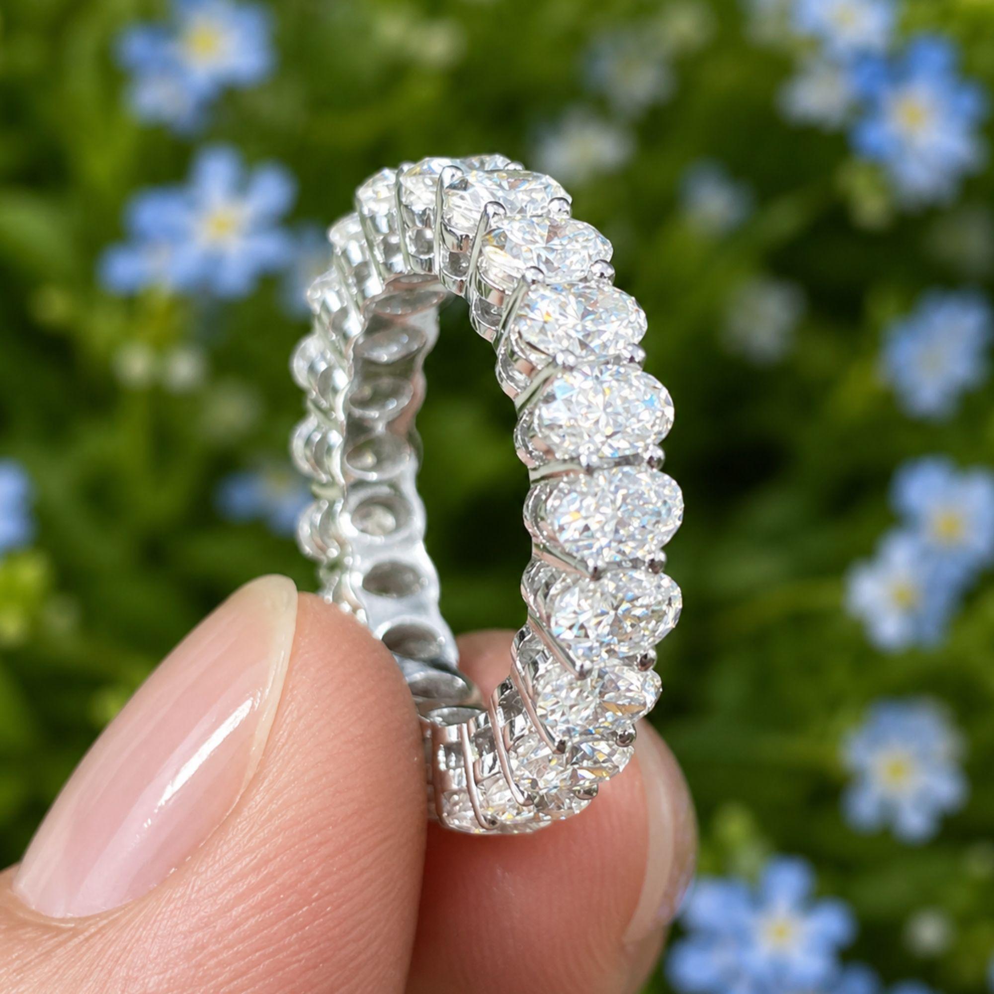 14K Gold Lab Grown Moissanite Diamond Eternity Band: Oval Cut Wedding Ring