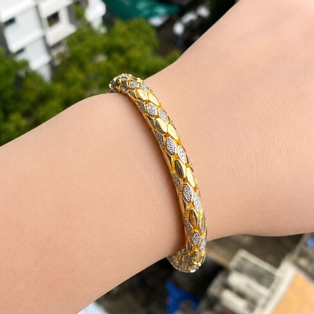 Moissanite Tennis Bangle Bracelet, VVS1 D Color 14K Gold Plated 925 Sterling Silver, Unisex Stackable Gift for Women Men, Wedding Gift