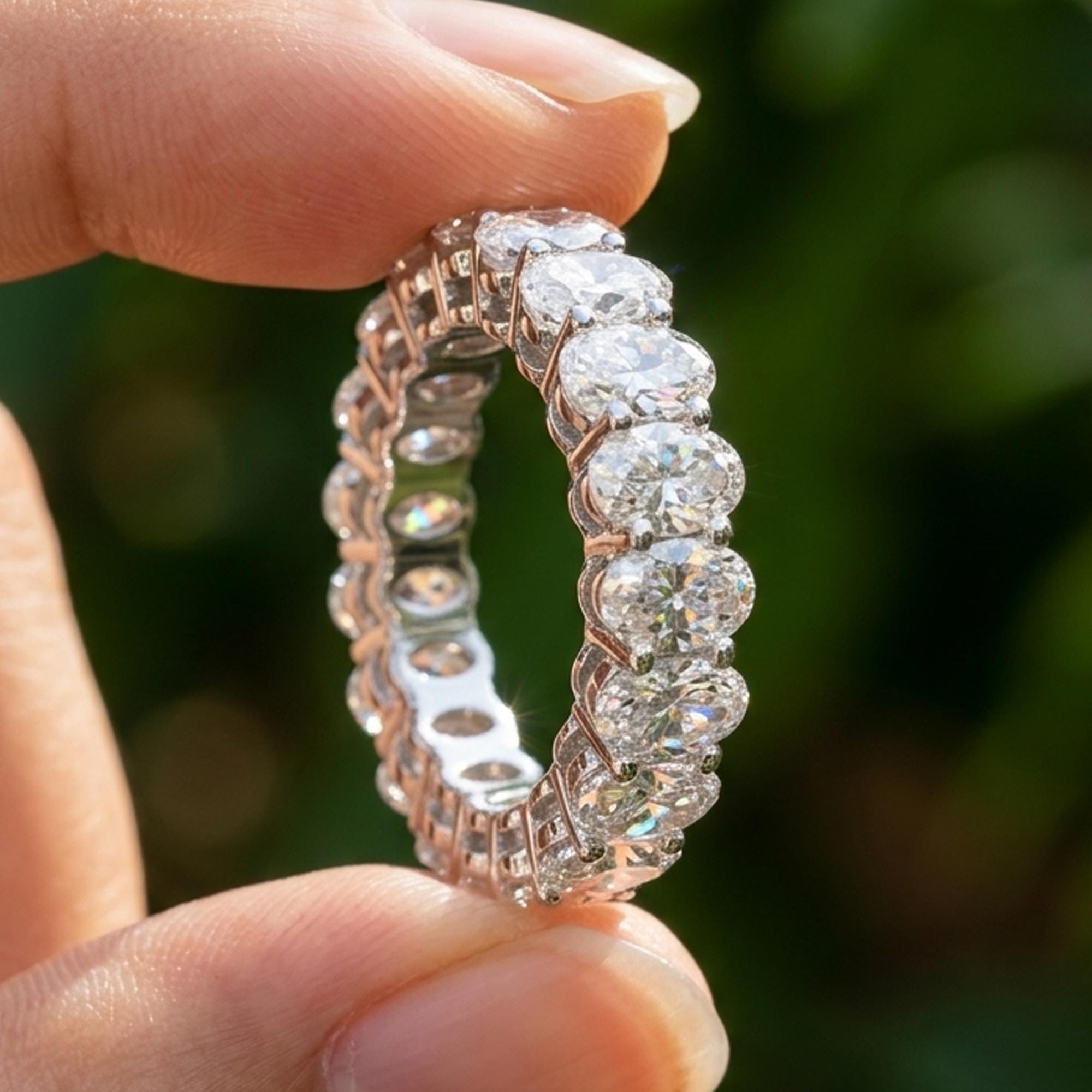 14K Gold Lab Grown Moissanite Diamond Eternity Band: Oval Cut Wedding Ring