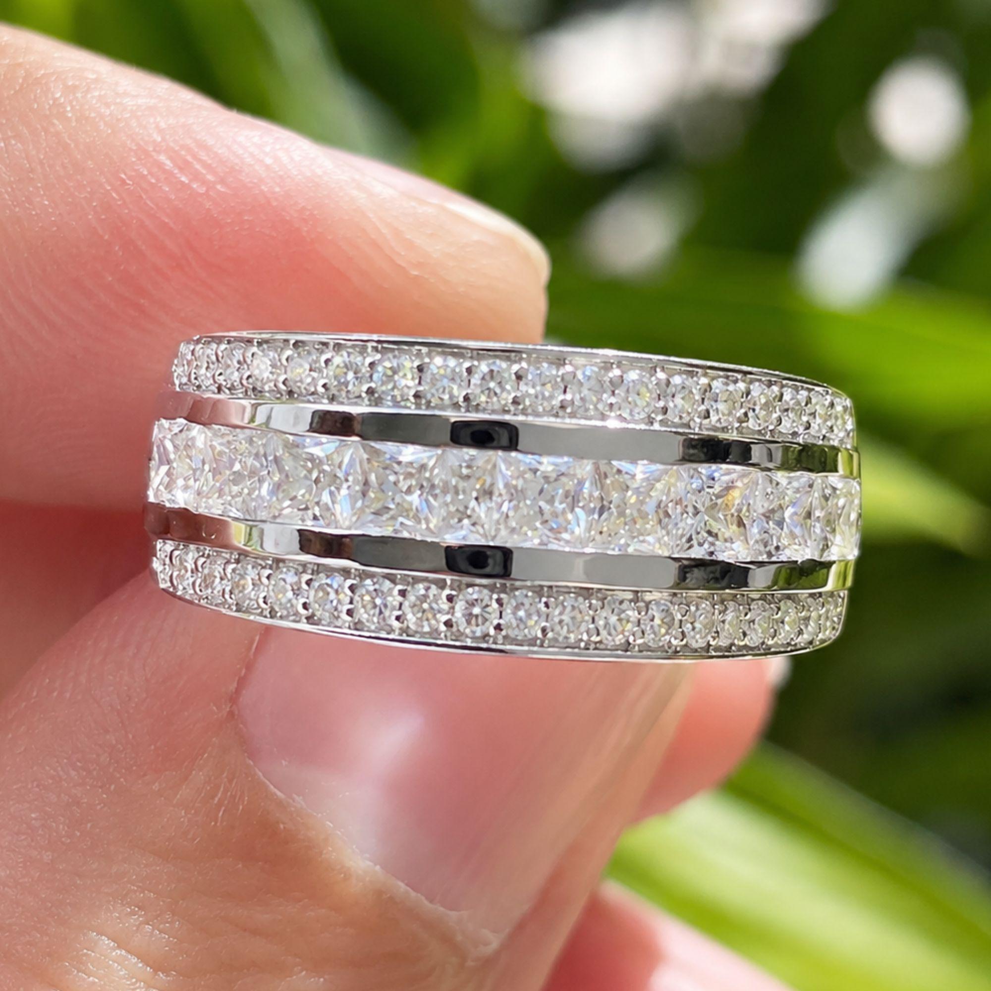 Princess Cut Lab Grown Diamond Eternity Band | Three Row Wedding Ring 2.30 CTW | CVD Diamond | Stackable Bridal Anniversary Band Gift