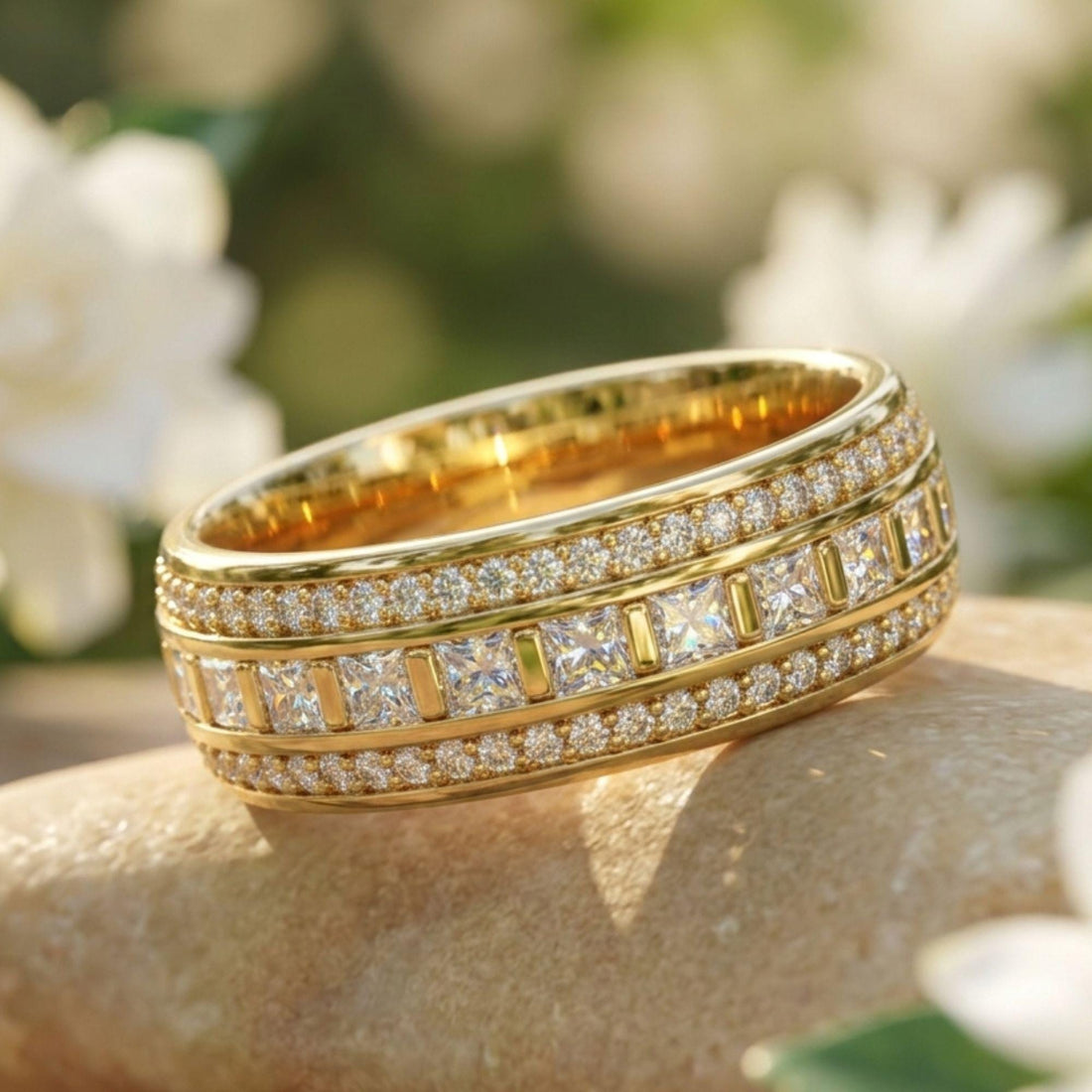 3.40ctw Princess Cut Moissanite Eternity Band | D Color VVS1 | 925 Sterling Silver & 14K Gold Wedding Band | Stackable Anniversary Ring