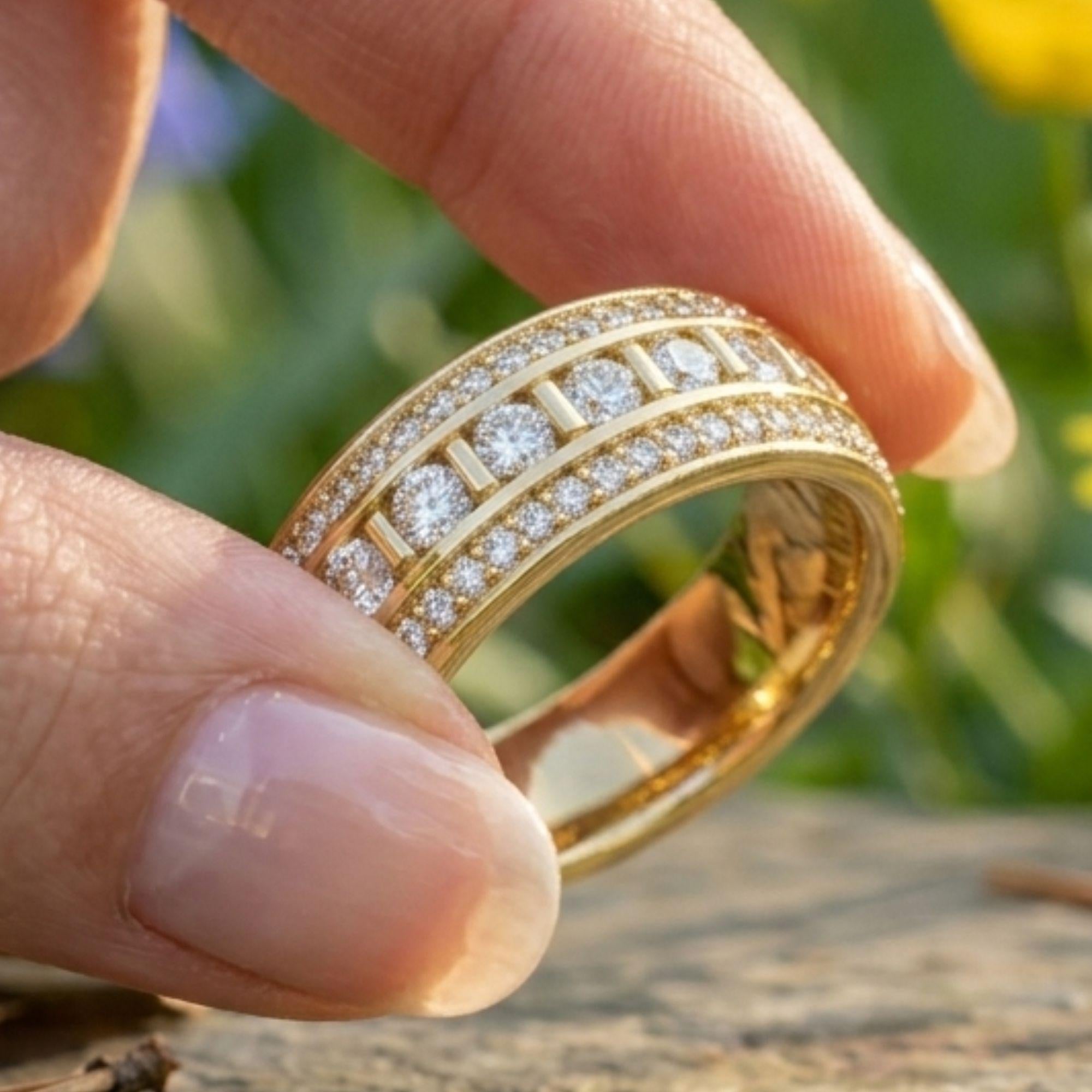 Blue Sapphire Moissanite Eternity Wedding Band | 14K Gold Stacking Anniversary Ring | Baguette Full Eternity Ring Gift for Her