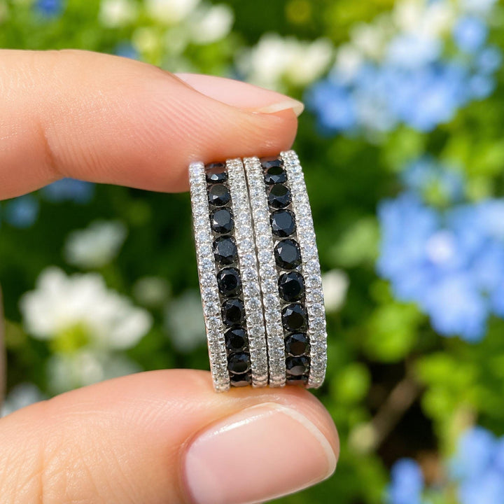 Lab Grown Diamond & Black Moissanite Eternity Band: Black Plated 925 Sterling Silver