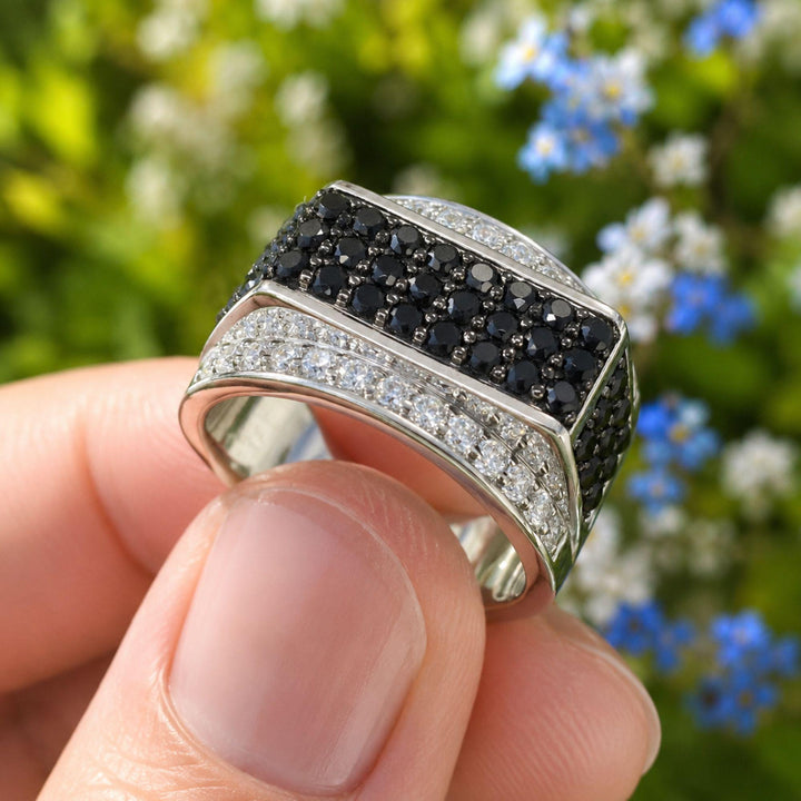 Black Moissanite Men's Ring: Micro Pave Wedding Band