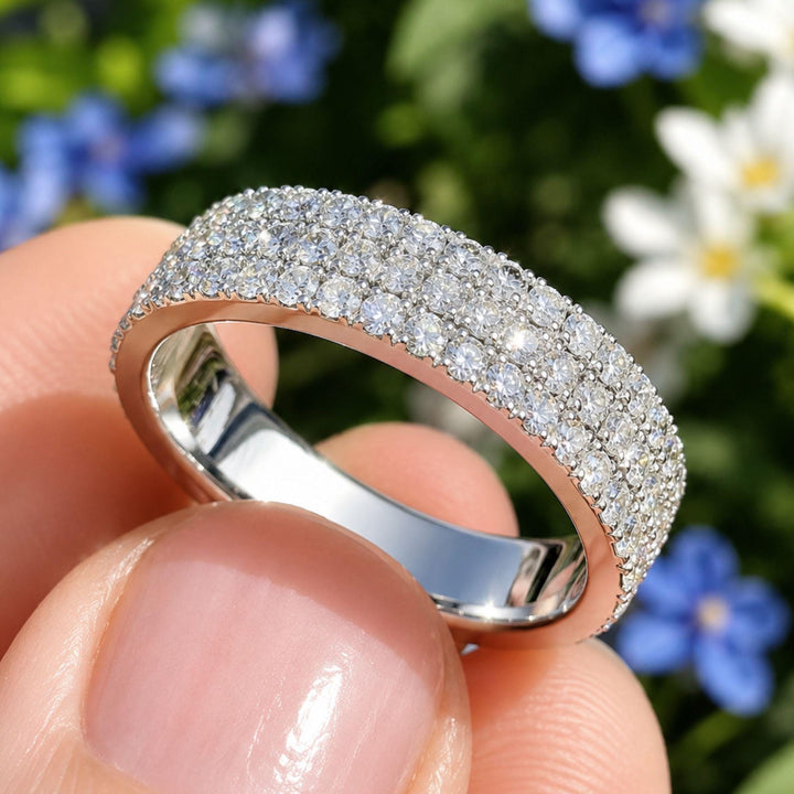 Lab Grown Diamond Eternity Band: 14K White Gold Three Row Pave