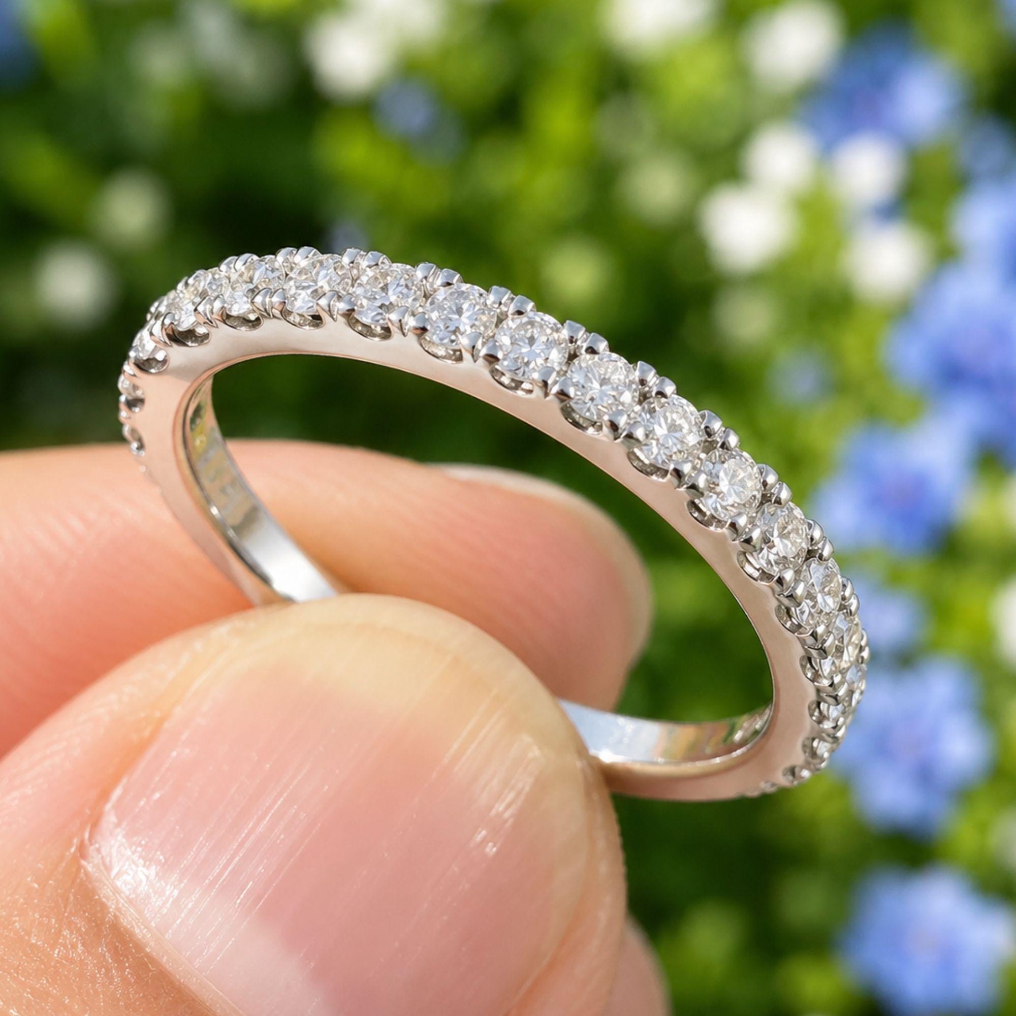 Lab Grown Diamond Eternity Band Ring | 14K Gold Wedding Band | Half Eternity Bridal Ring | Anniversary Gift for Her Diamond Stackable Ring