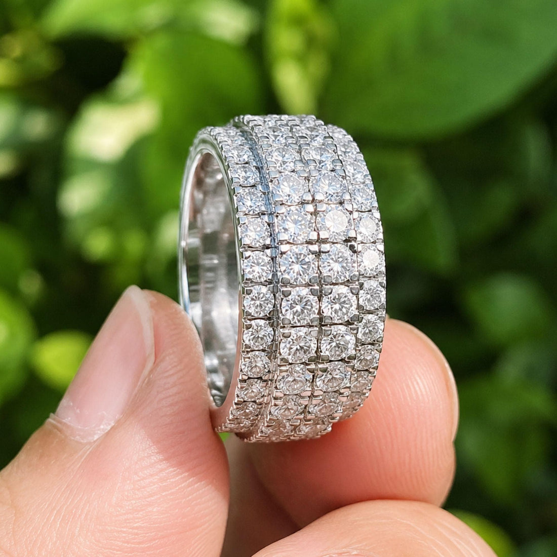 Lab Grown Diamond Mens Ring: Sterling Silver Hip Hop Band