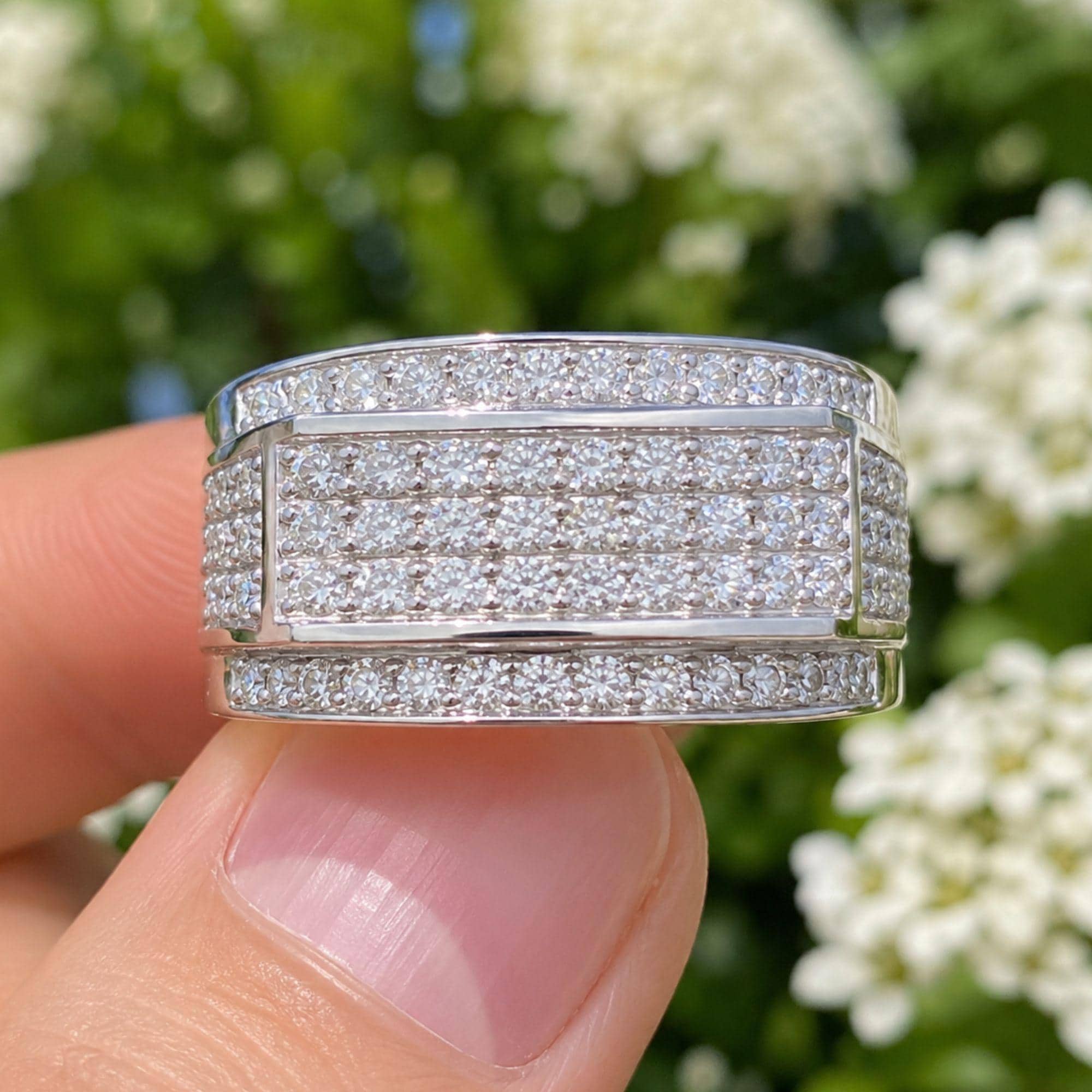 Lab Grown Diamond Mens Ring: 925 Silver Wedding Band