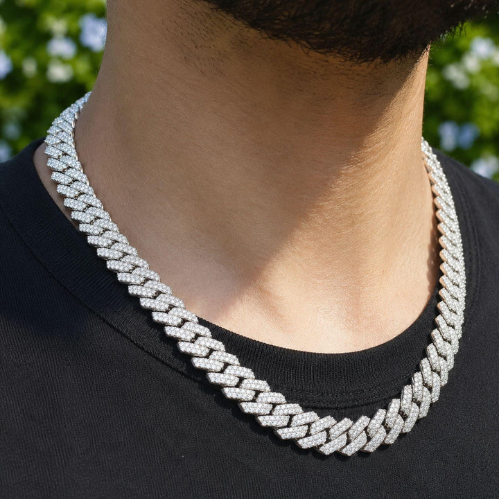 Lab Grown Diamond Cuban Link Chain: Iced 925 Silver Miami Necklace