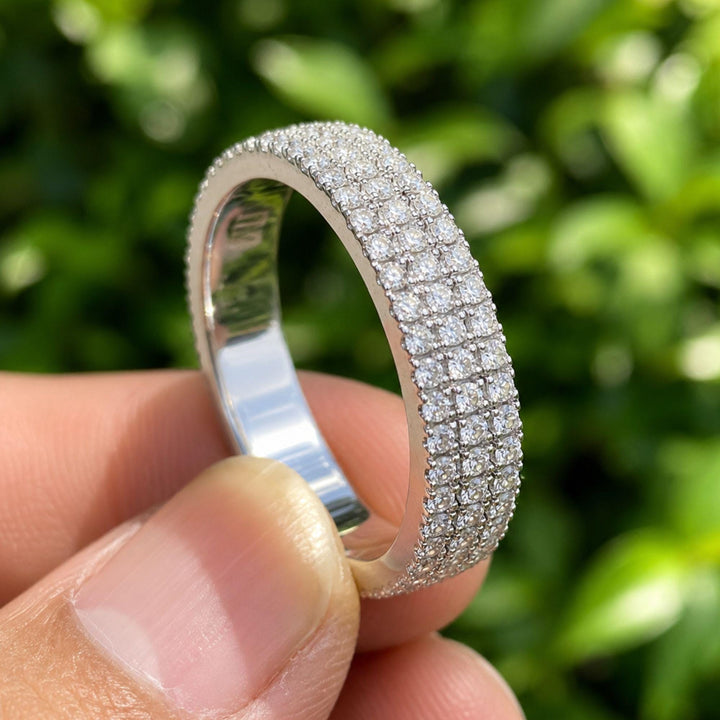 14K White Gold Moissanite Eternity Wedding Band Three Row Wedding Ring