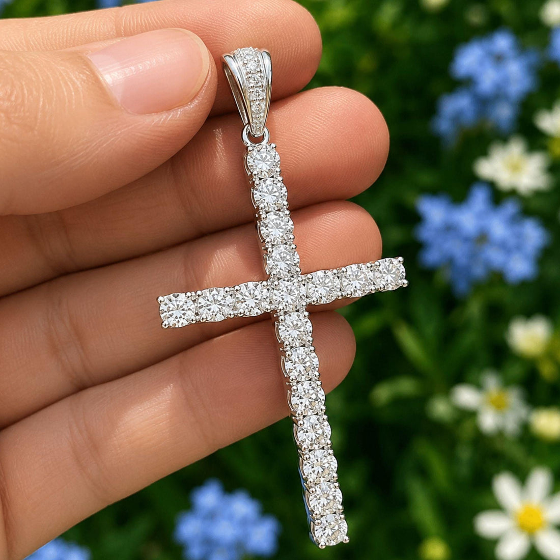 Moissanite Cross Pendant: Sterling Silver Christian Jewelry