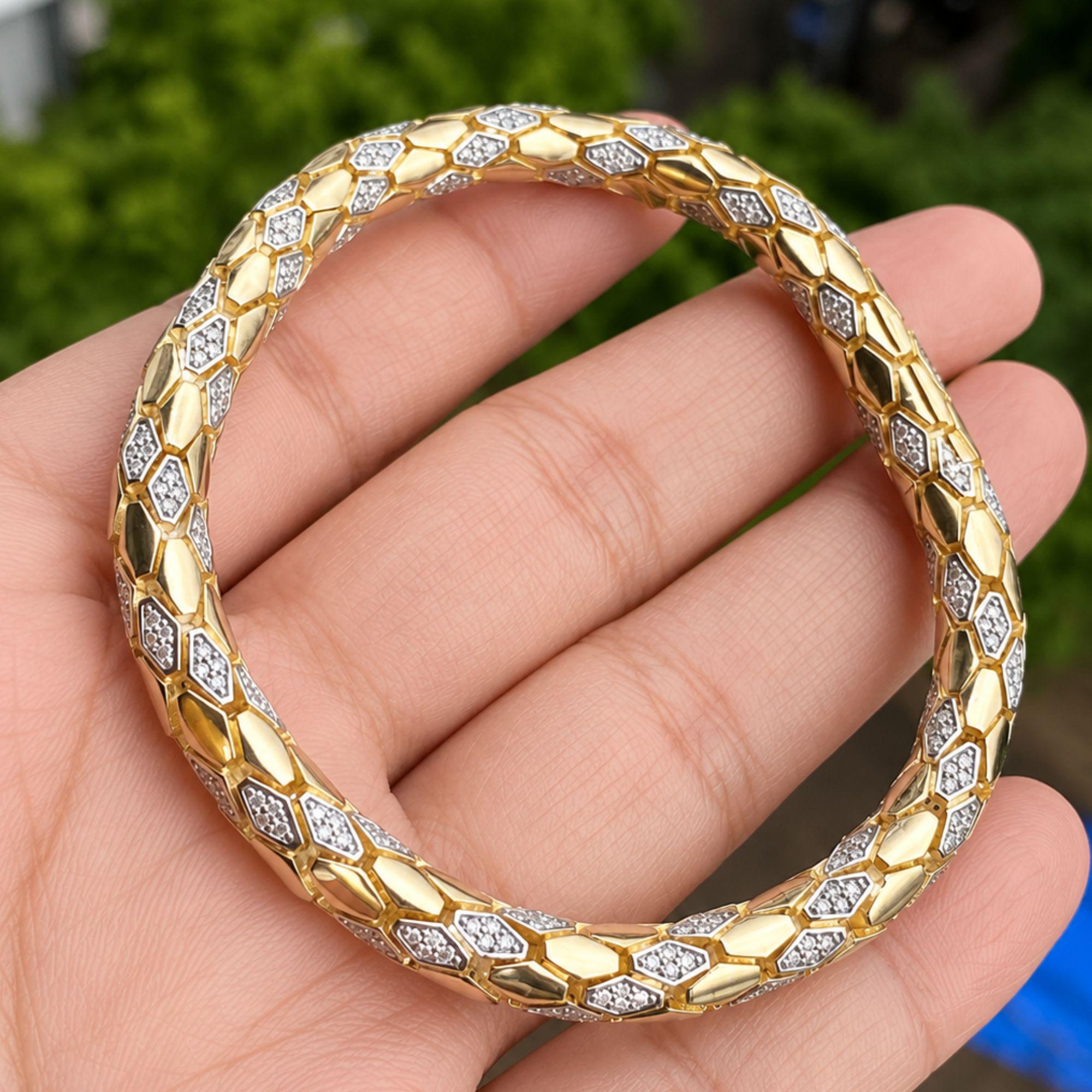 Moissanite Tennis Bangle Bracelet, VVS1 D Color 14K Gold Plated 925 Sterling Silver, Unisex Stackable Gift for Women Men, Wedding Gift