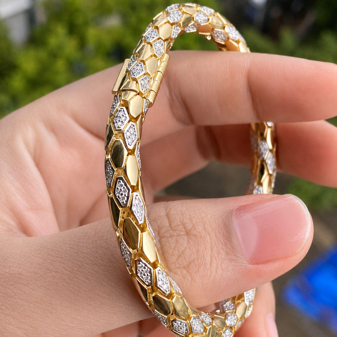 Moissanite Tennis Bangle Bracelet, VVS1 D Color 14K Gold Plated 925 Sterling Silver, Unisex Stackable Gift for Women Men, Wedding Gift