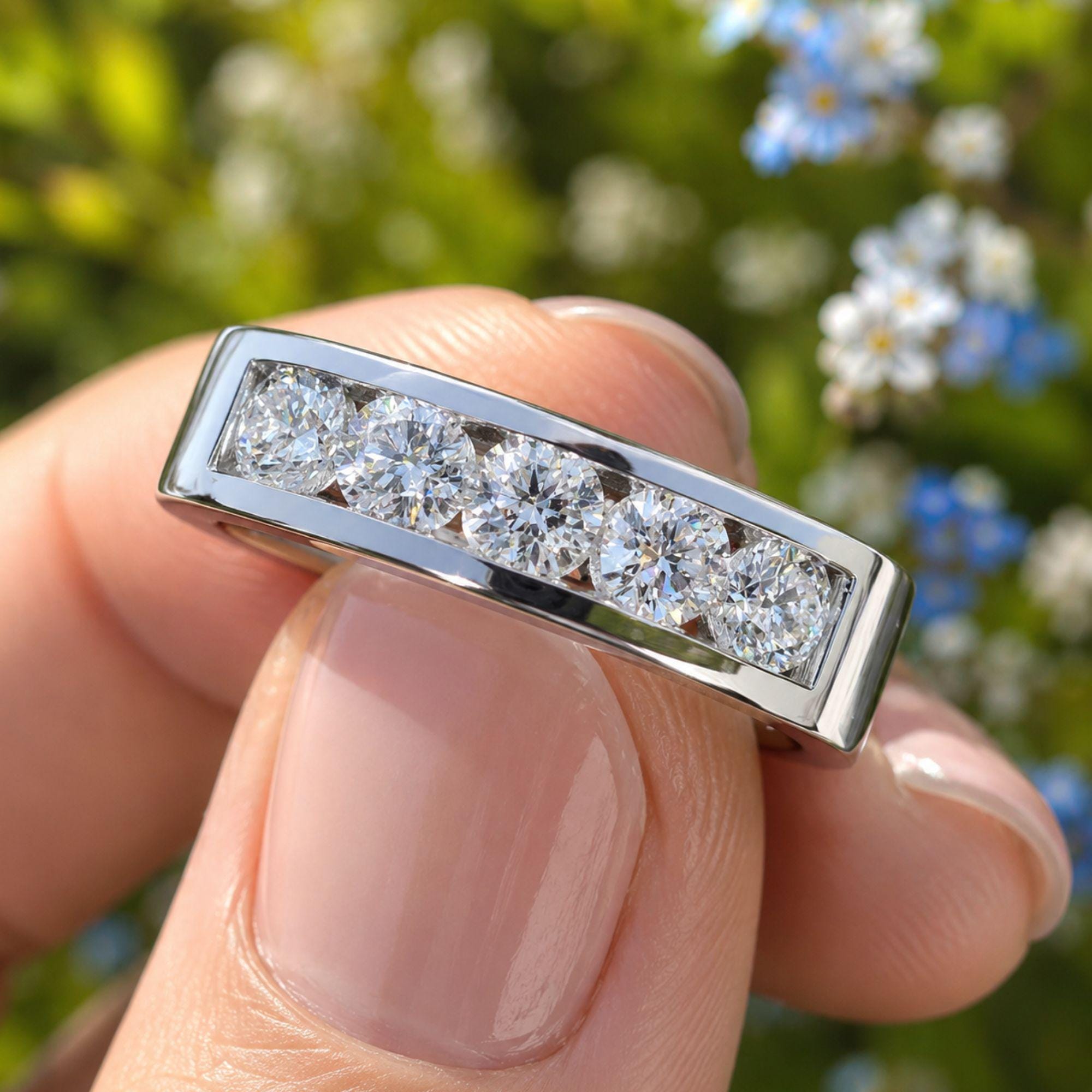 Lab Grown Diamond Men's Wedding Band: Half Eternity Ring, 1.20ctw
