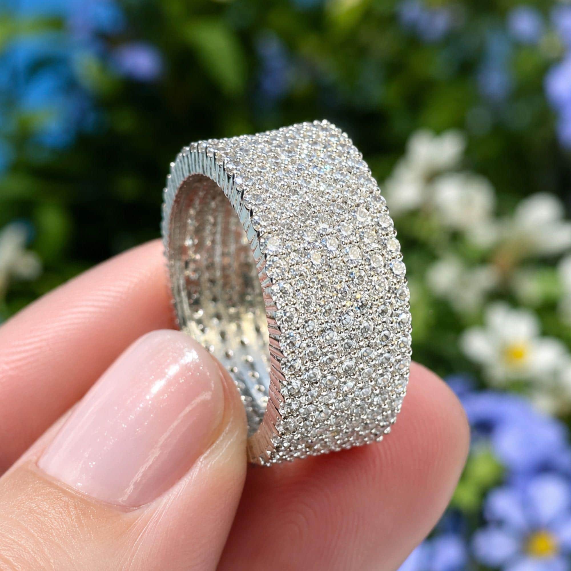 Lab Grown Diamond Eternity Band Ring: 925 Silver Men's Wedding Band