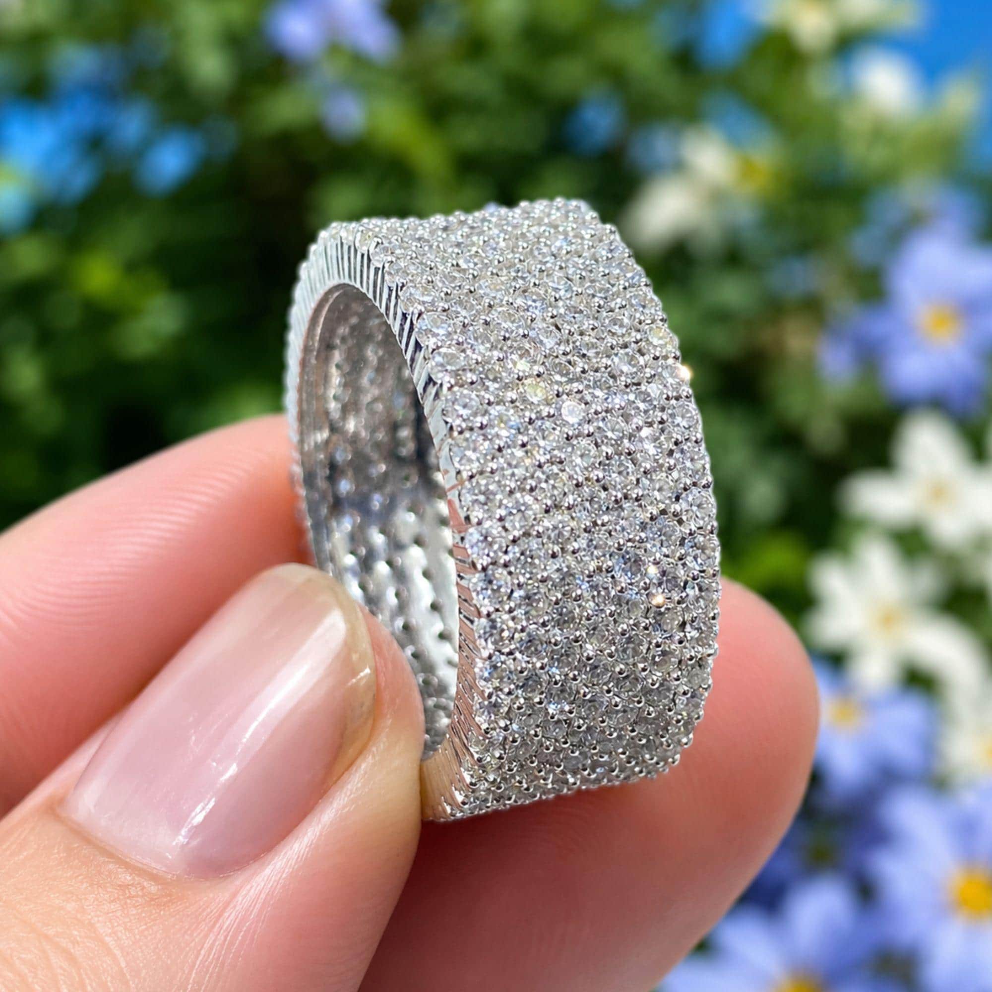 Lab Grown Diamond Eternity Band Ring: 925 Silver Men's Wedding Band