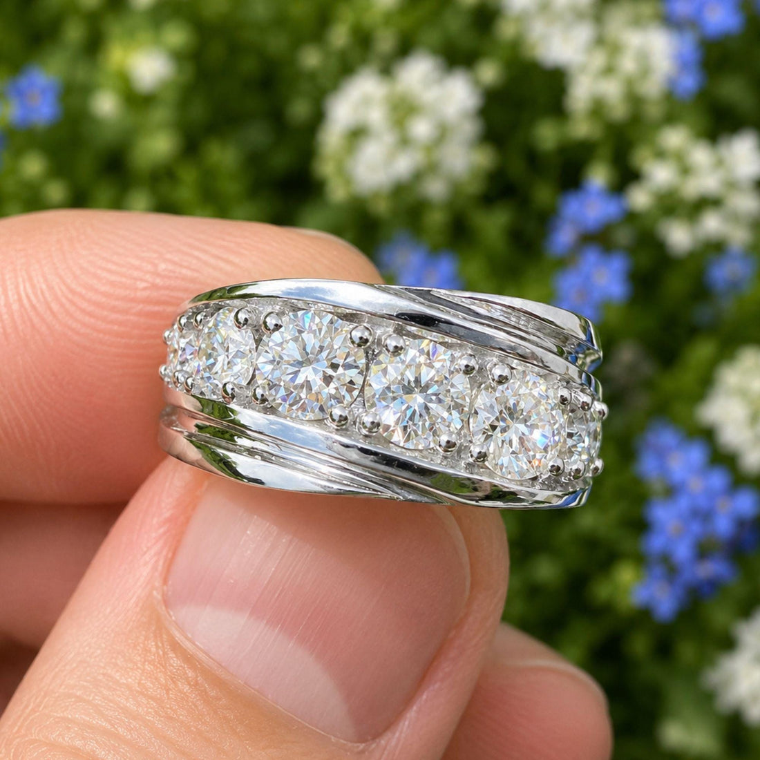 Lab Grown Diamond Mens Wedding Band, Sterling Silver Eternity Ring