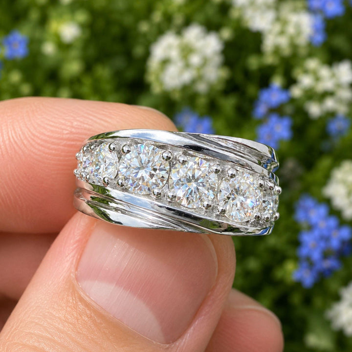 Lab Grown Diamond Mens Wedding Band, Sterling Silver Eternity Ring