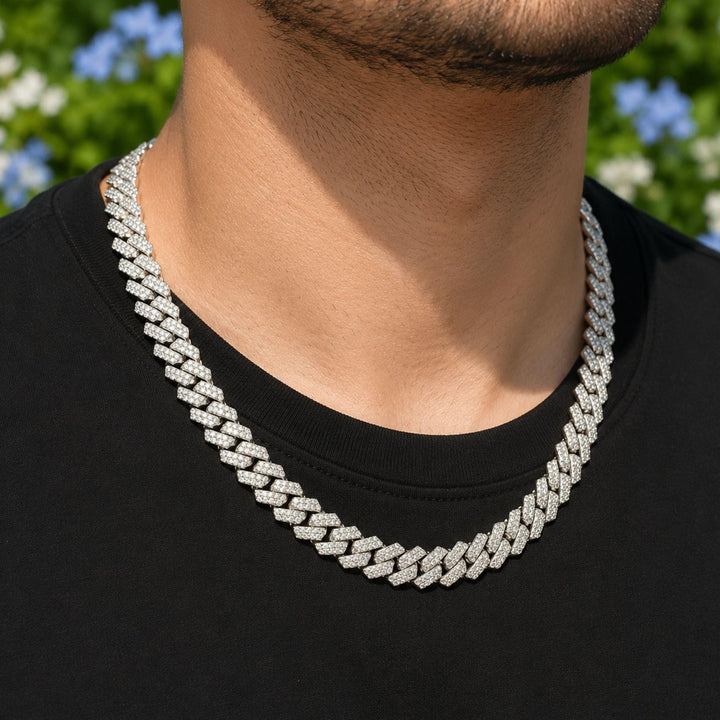 Iced Out Lab Diamond Cuban Necklace: 925 Silver Miami Chain