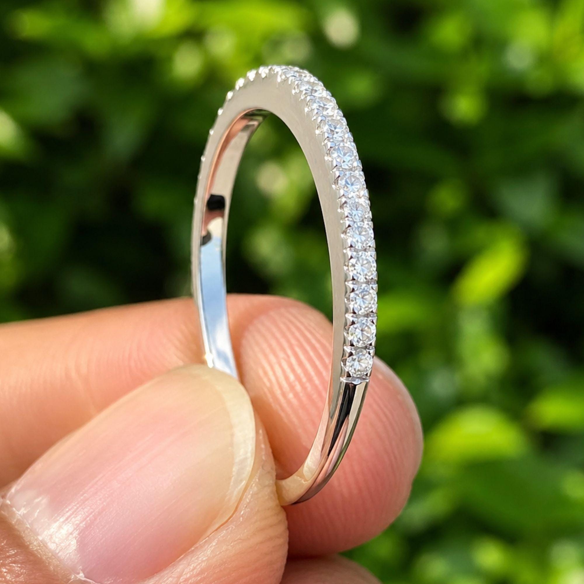 14K Gold Lab-Grown Diamond Wedding Band: Half Eternity Ring