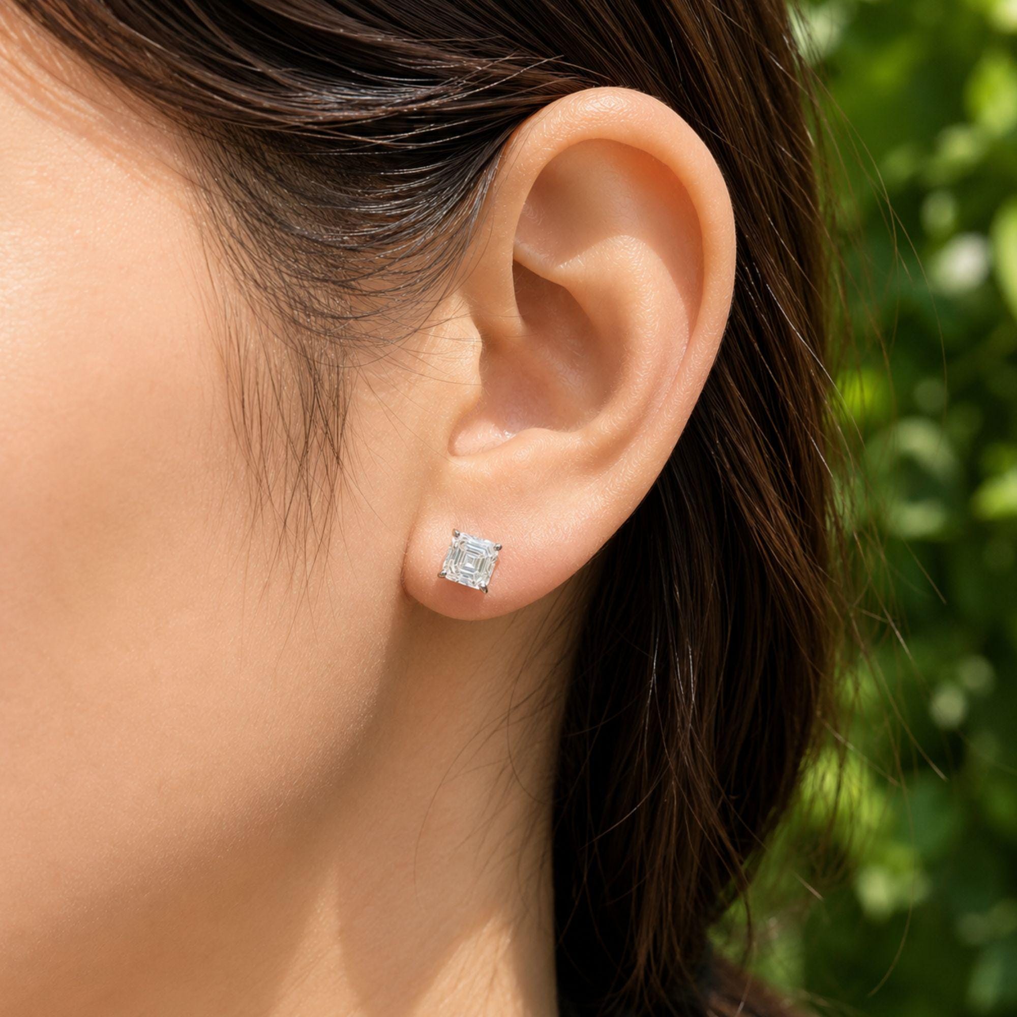 2.5 CTW Asscher Cut Moissanite Stud Earrings, White Gold